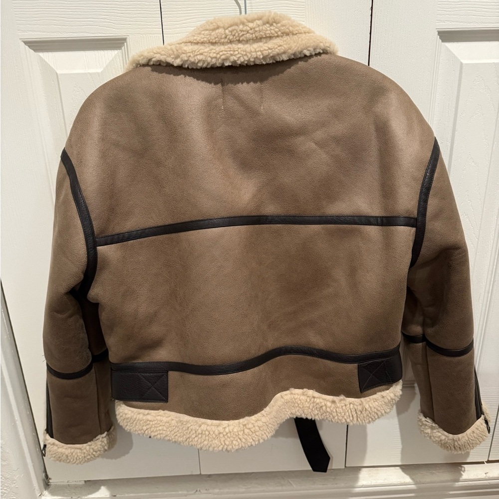 Jason Wu Tan and Cream Shearling Aviator Jacket - Picture 2 of 5